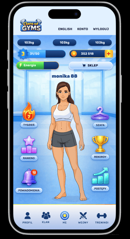 Aplikacja fitness - ekran główny