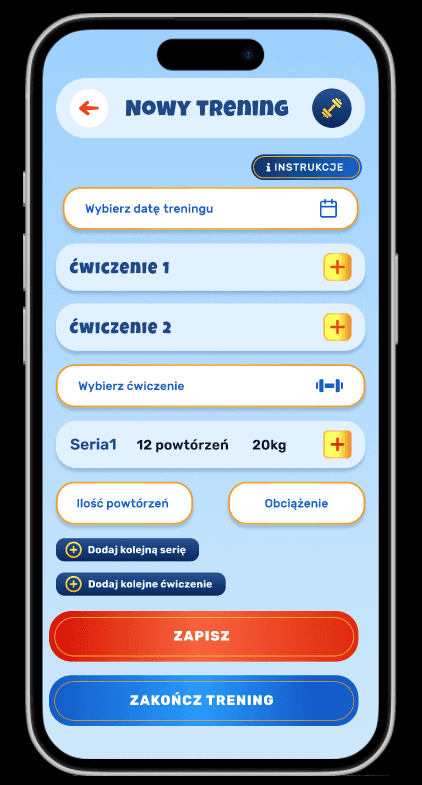 Aplikacja fitness - nowy trening