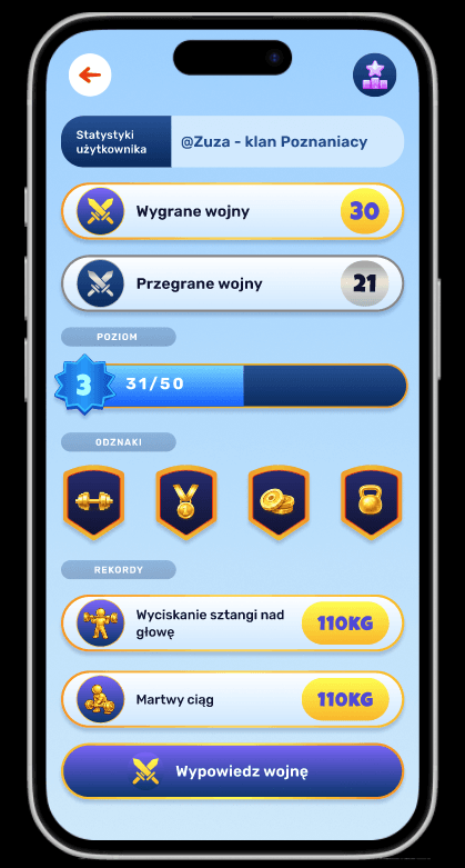 Aplikacja fitness - profil użytkownika