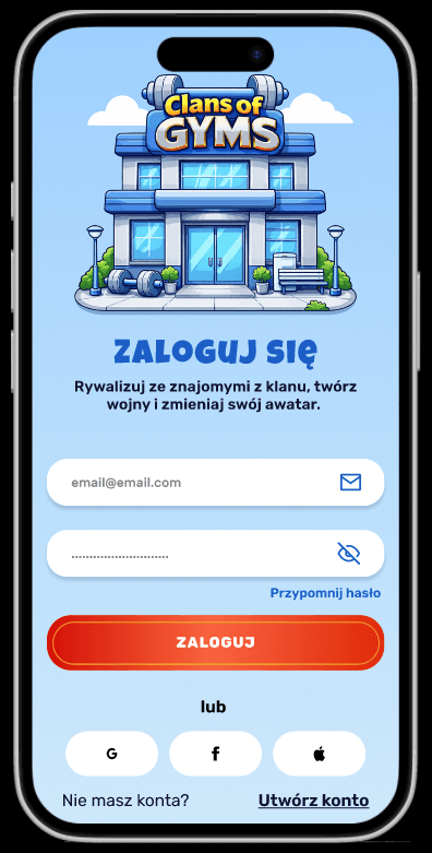 Aplikacja fitness - ekran logowania