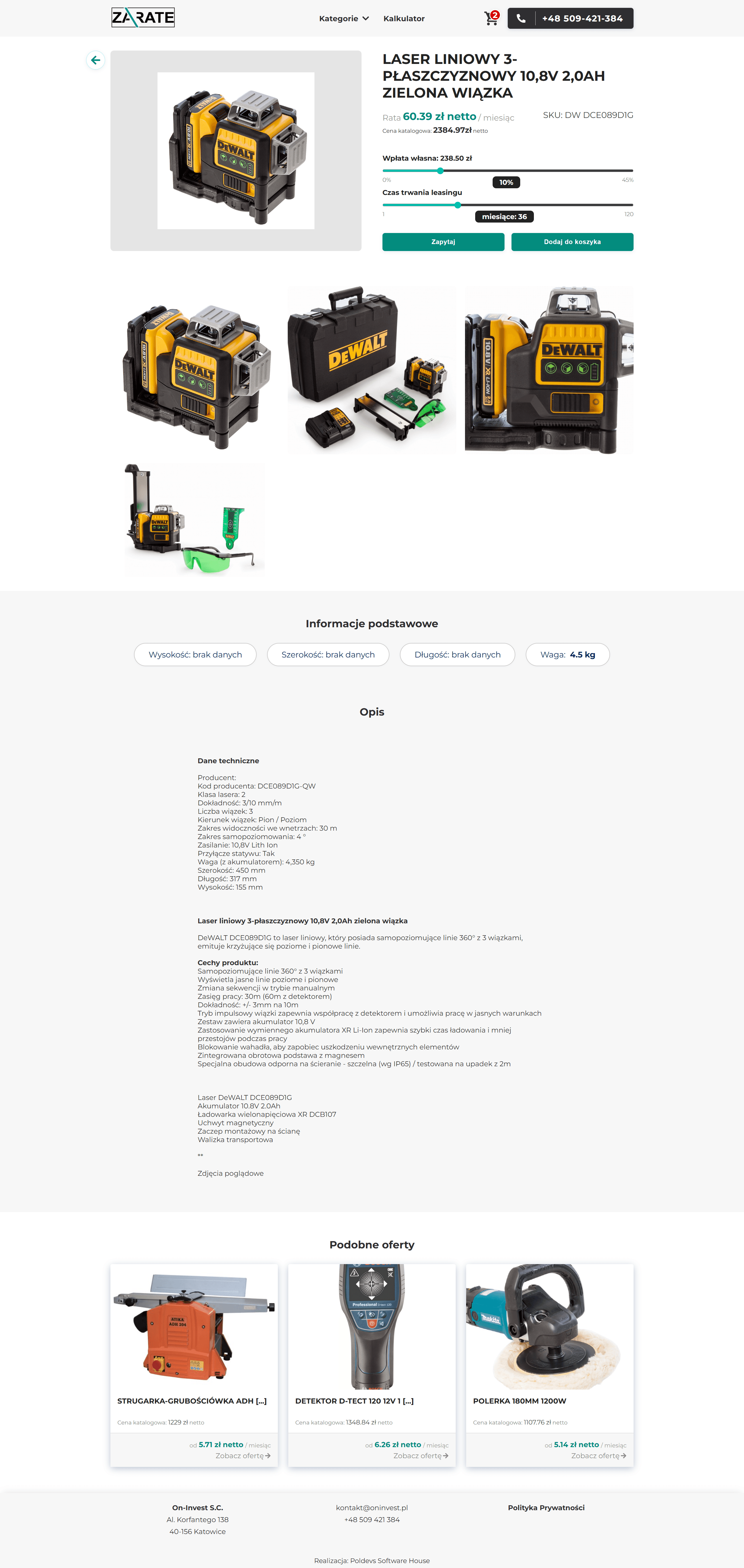Platforma leasingowa - strona produktu