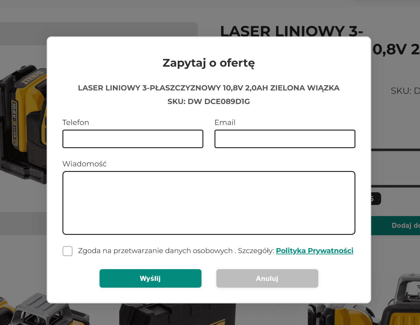 Okno: zapytaj o ofertę